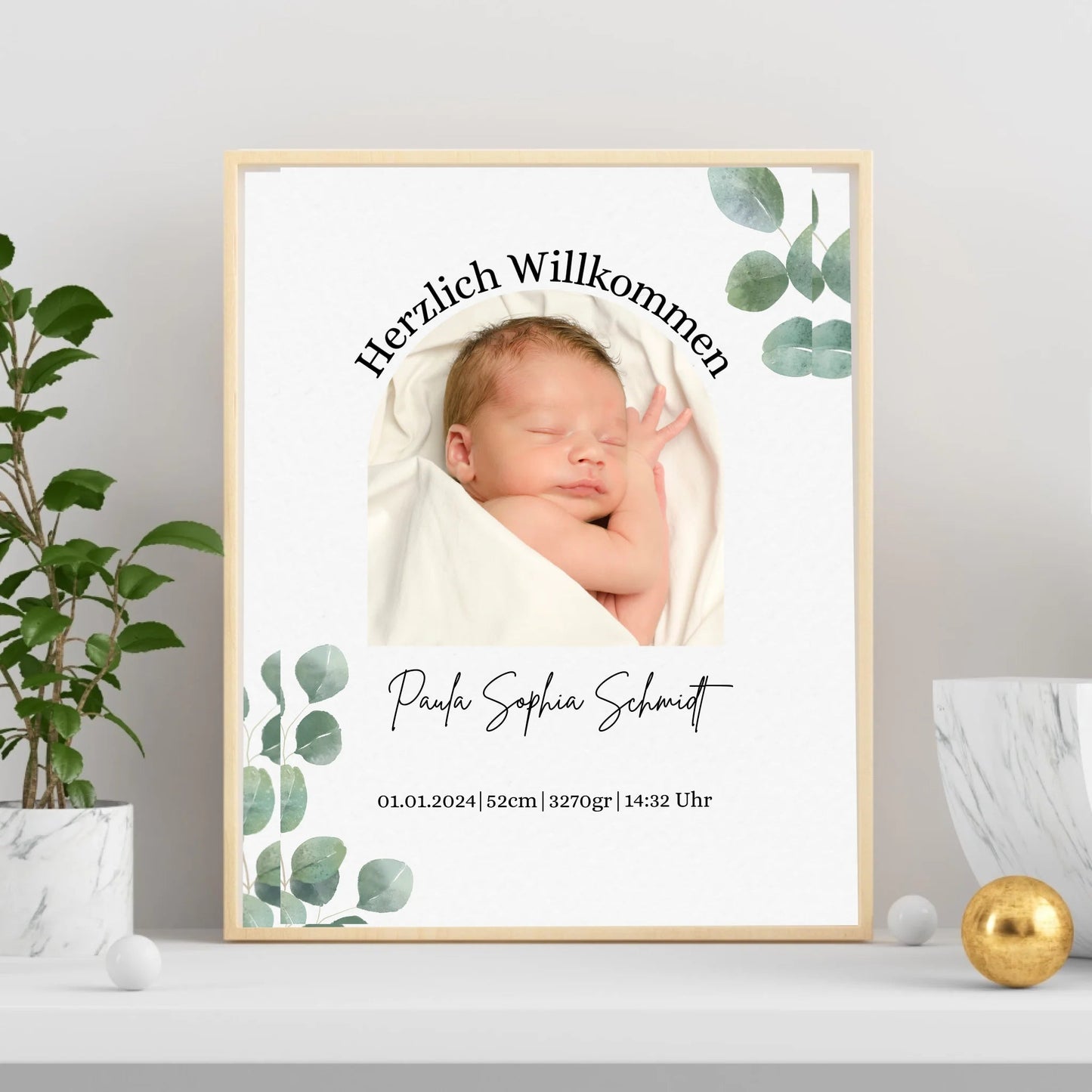 Geburtsposter Eukalyptus mit Geburtsdaten Little Mathilda Little Mathilda Poster