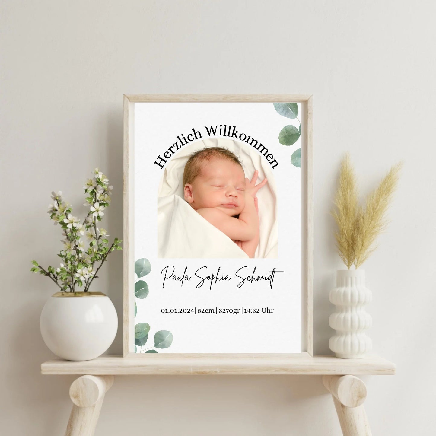 Geburtsposter Eukalyptus mit Geburtsdaten Little Mathilda Little Mathilda Poster