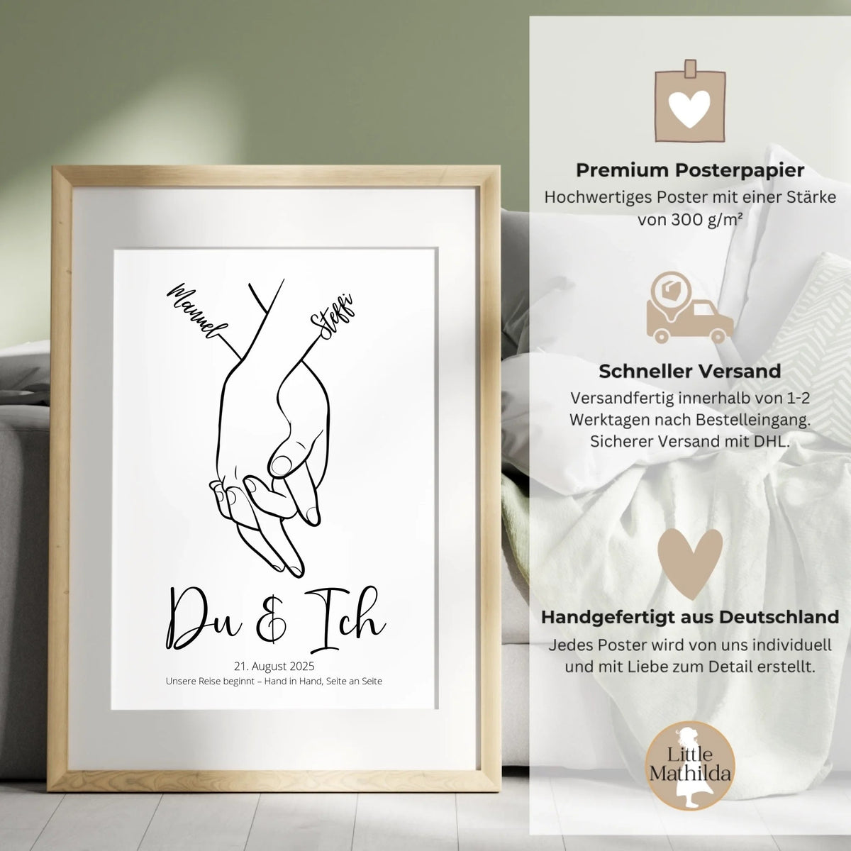 Personalisiertes Hochzeitsposter: Hand in Hand - Du & Ich Little Mathilda Little Mathilda Poster