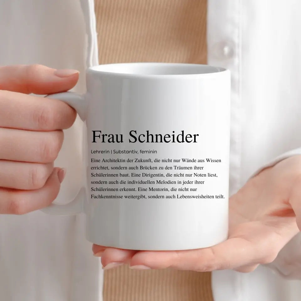 Definitionstasse Lehrerin mit Namen