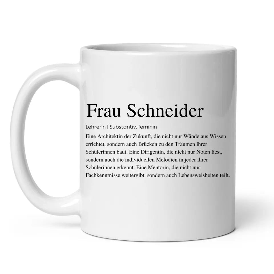 Definitionstasse Lehrerin mit Namen