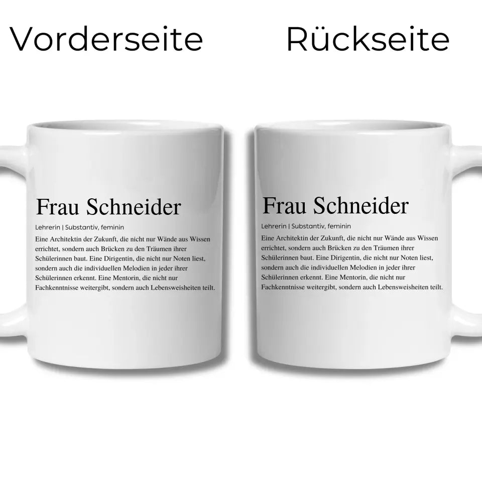 Definitionstasse Lehrerin mit Namen
