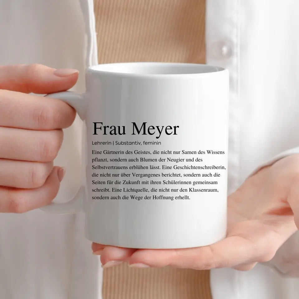 Definitionstasse Lehrerin mit Namen