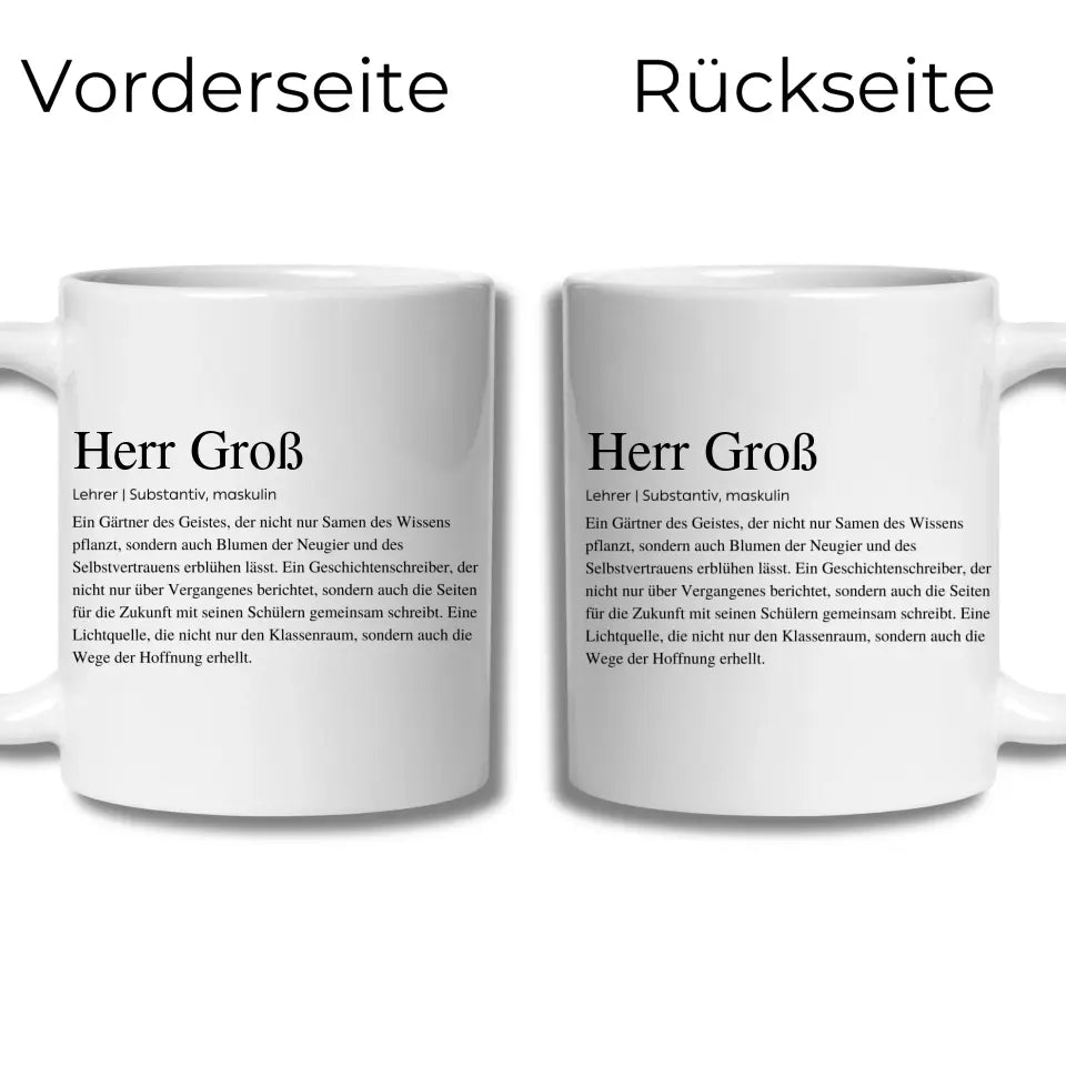 Definitionstasse Lehrer mit Namen