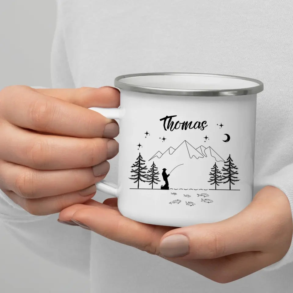 Emaille Angler Tasse "Petri Heil"