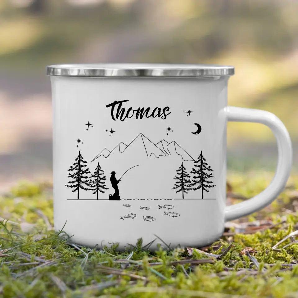 Emaille Angler Tasse "Petri Heil"