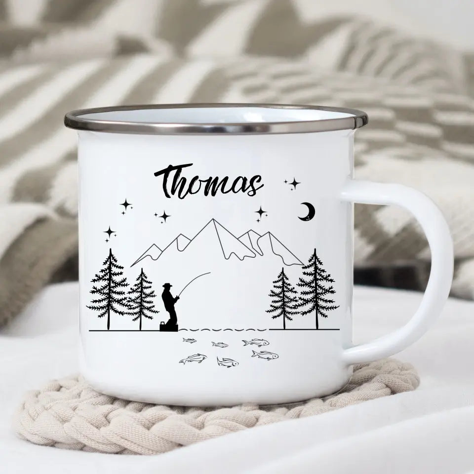 Emaille Angler Tasse "Petri Heil"