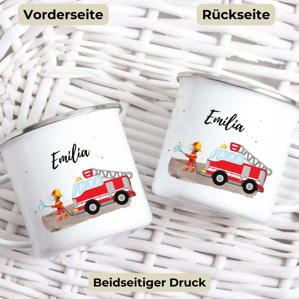 Personalisierte Emaille Kindertasse Feuerwehrmann
