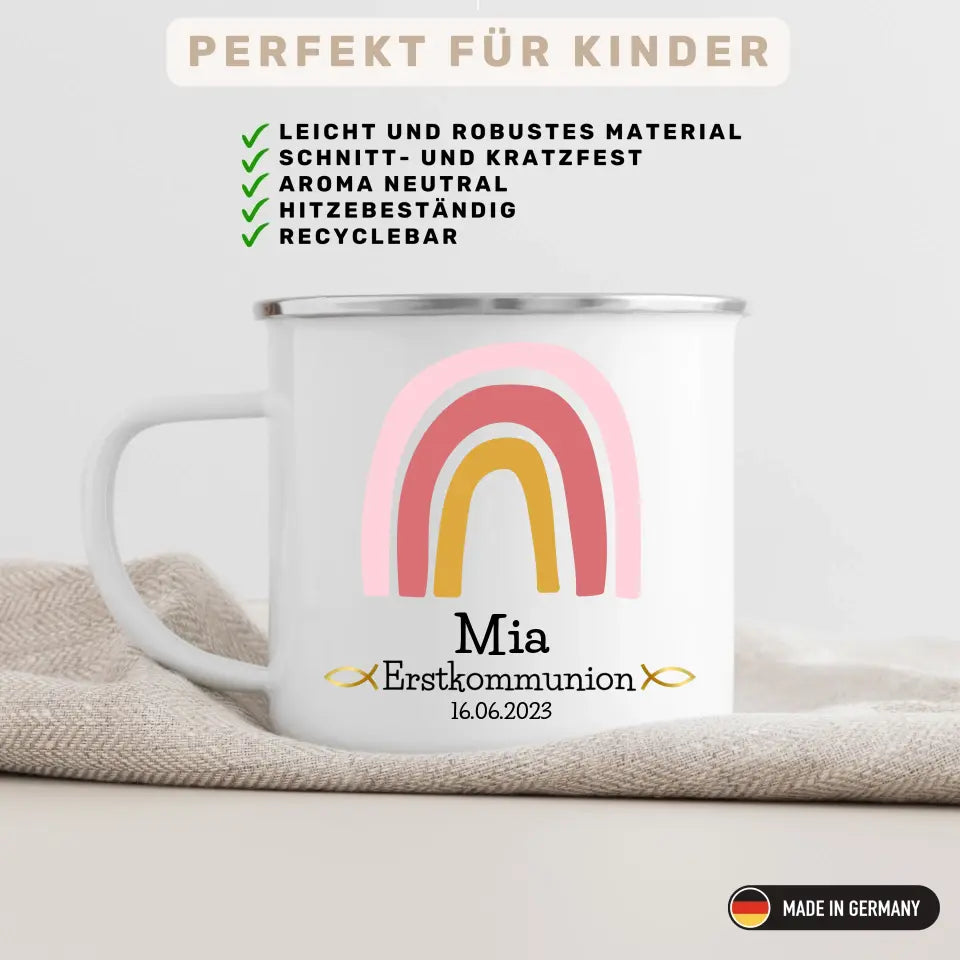 Tasse zur Erstkommunion rosa Regenbogen