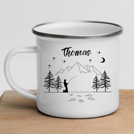 Emaille Angler Tasse "Petri Heil"