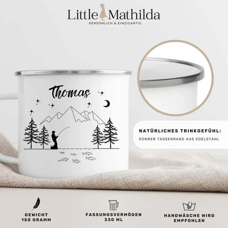Emaille Angler Tasse "Petri Heil"