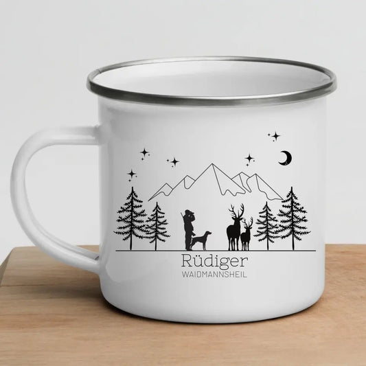 Jägertasse mit Hund und Hirsch