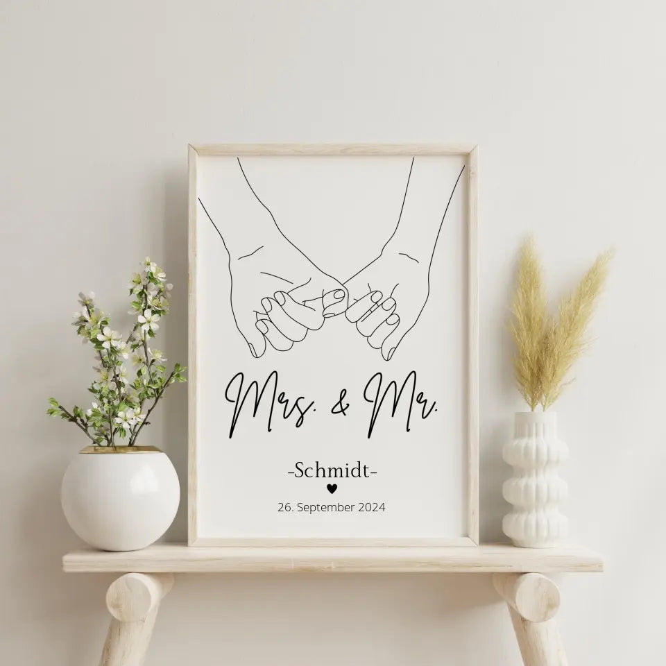 Hochzeitsposter: Mrs. & Mr. "haltende Hände"