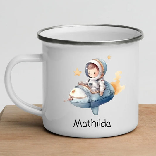Personalisierte Emaille Kindertasse Kleiner Raketenpilot