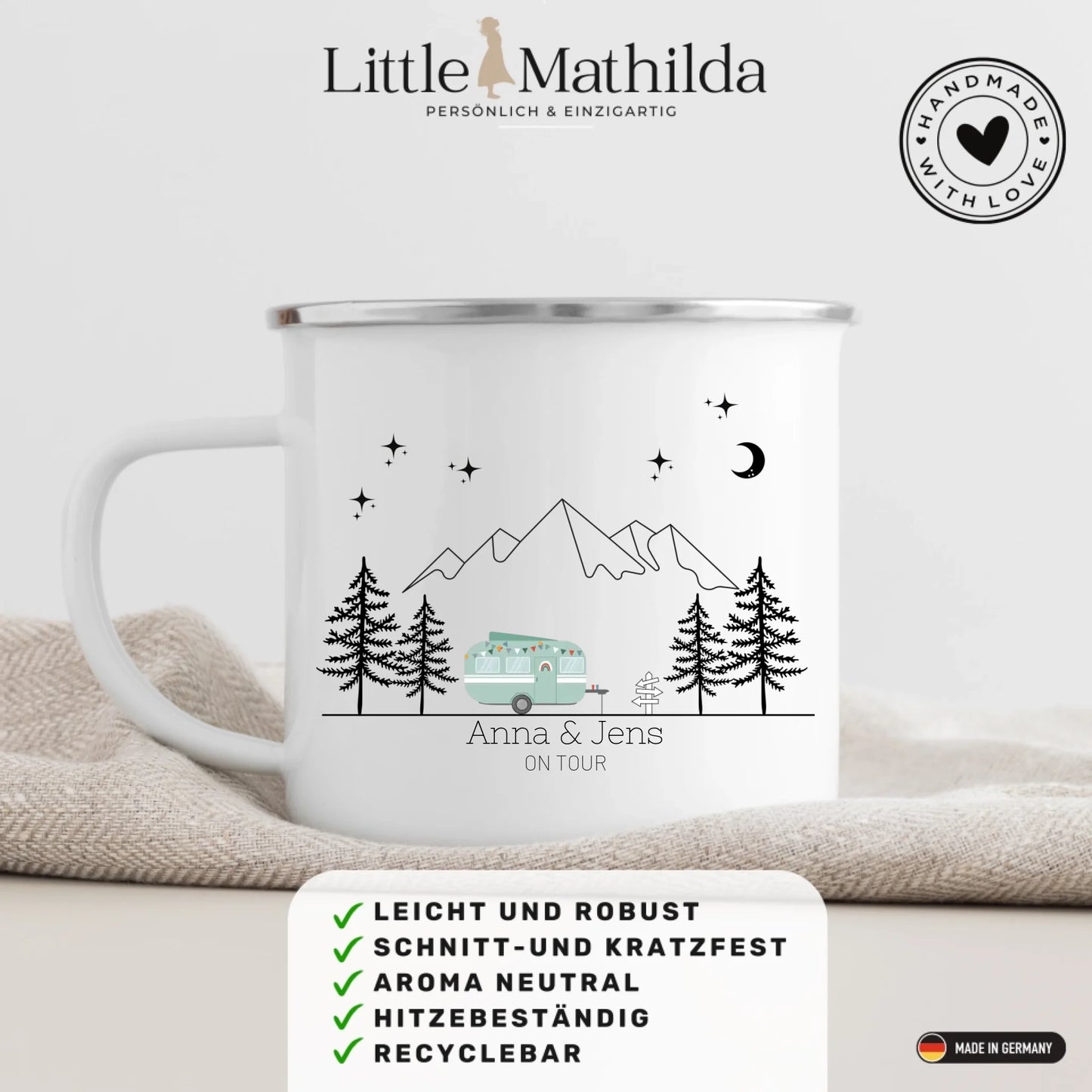 Emaille Tasse "Grüner Hippie"