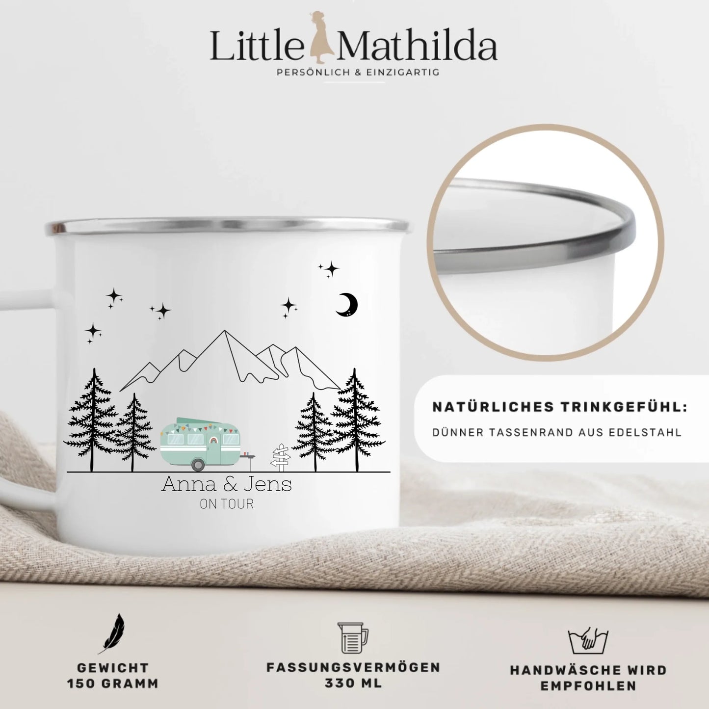 Emaille Tasse "Grüner Hippie"