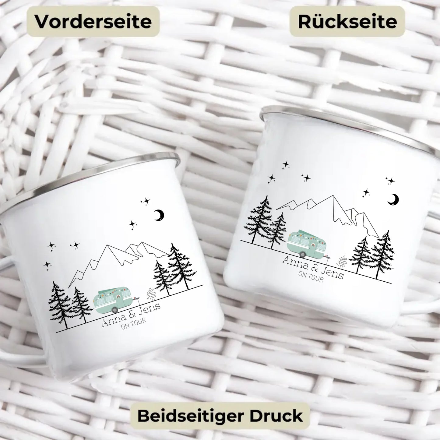 Emaille Tasse "Grüner Hippie"