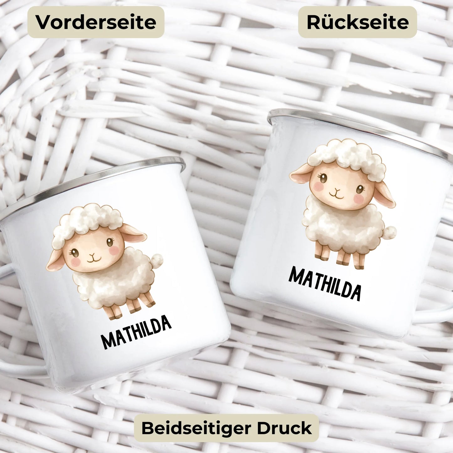 Personalisierte Kindertasse Schaf mit Namen