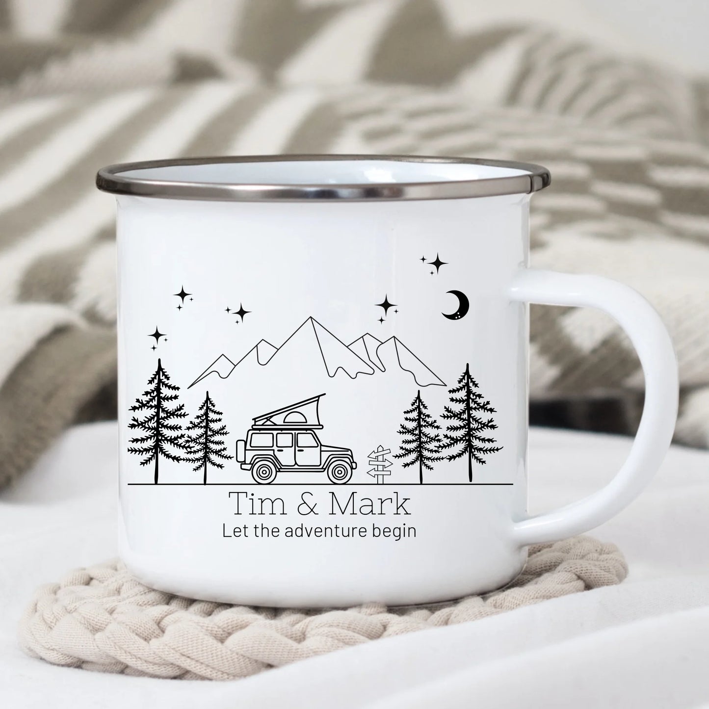 Emaille Camping Tasse Offroad mit Dachzelt