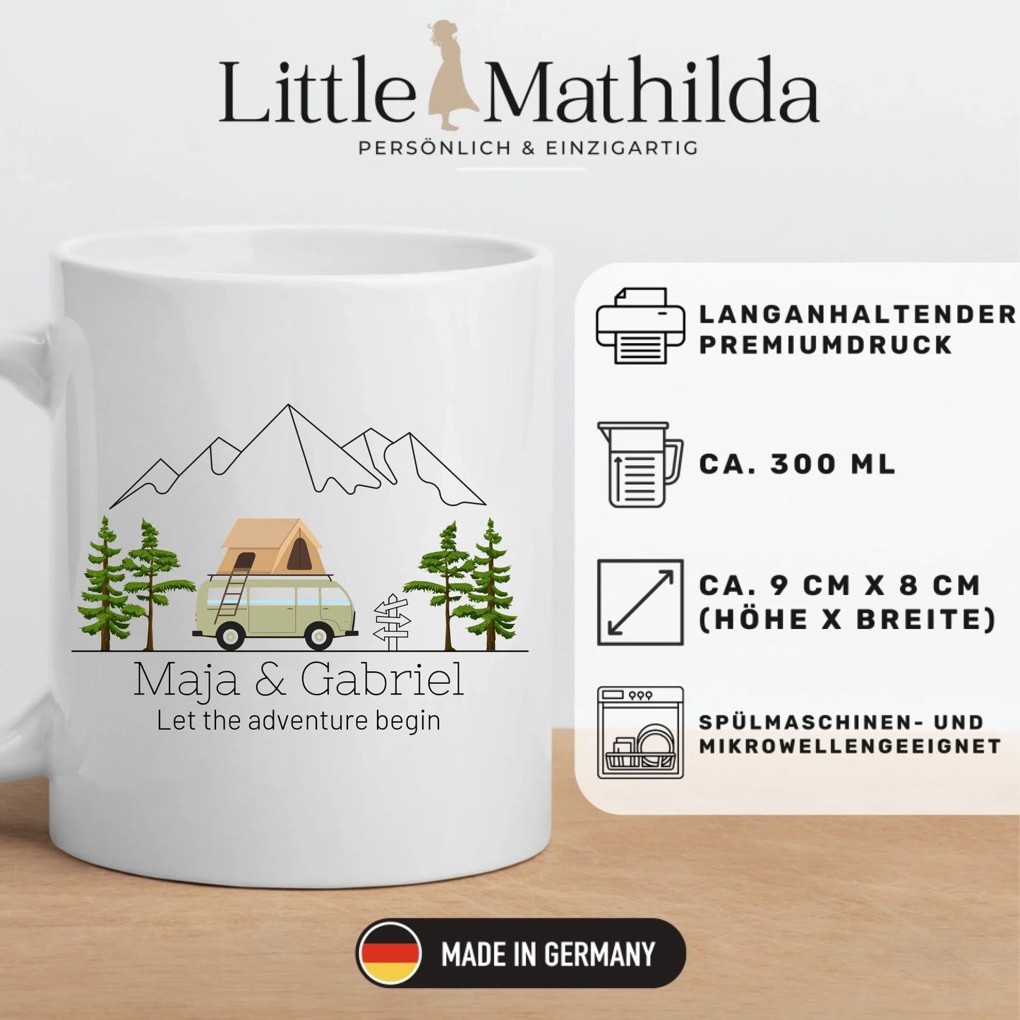 Personalisierte Emaille Camping Tasse Dachzelt