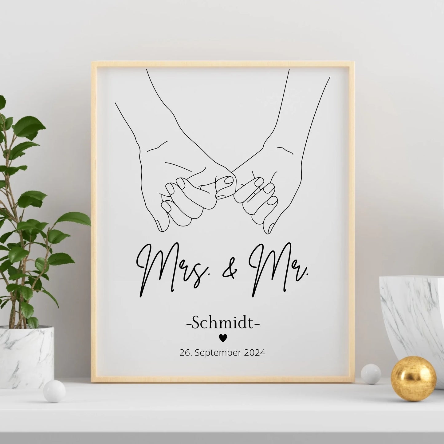 Hochzeitsposter: Mrs. & Mr. "haltende Hände"