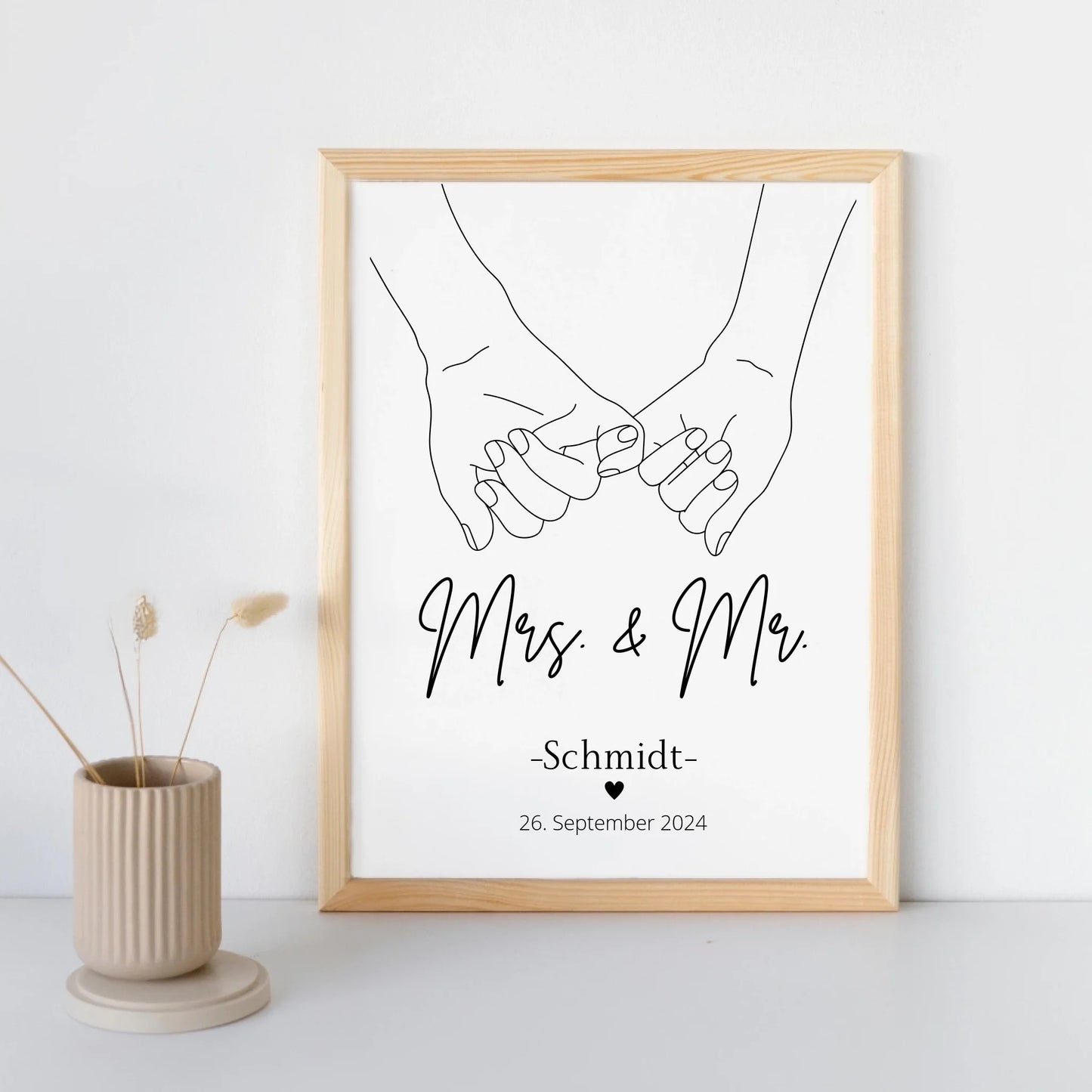 Hochzeitsposter: Mrs. & Mr. "haltende Hände"