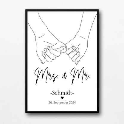 Hochzeitsposter: Mrs. & Mr. "haltende Hände"