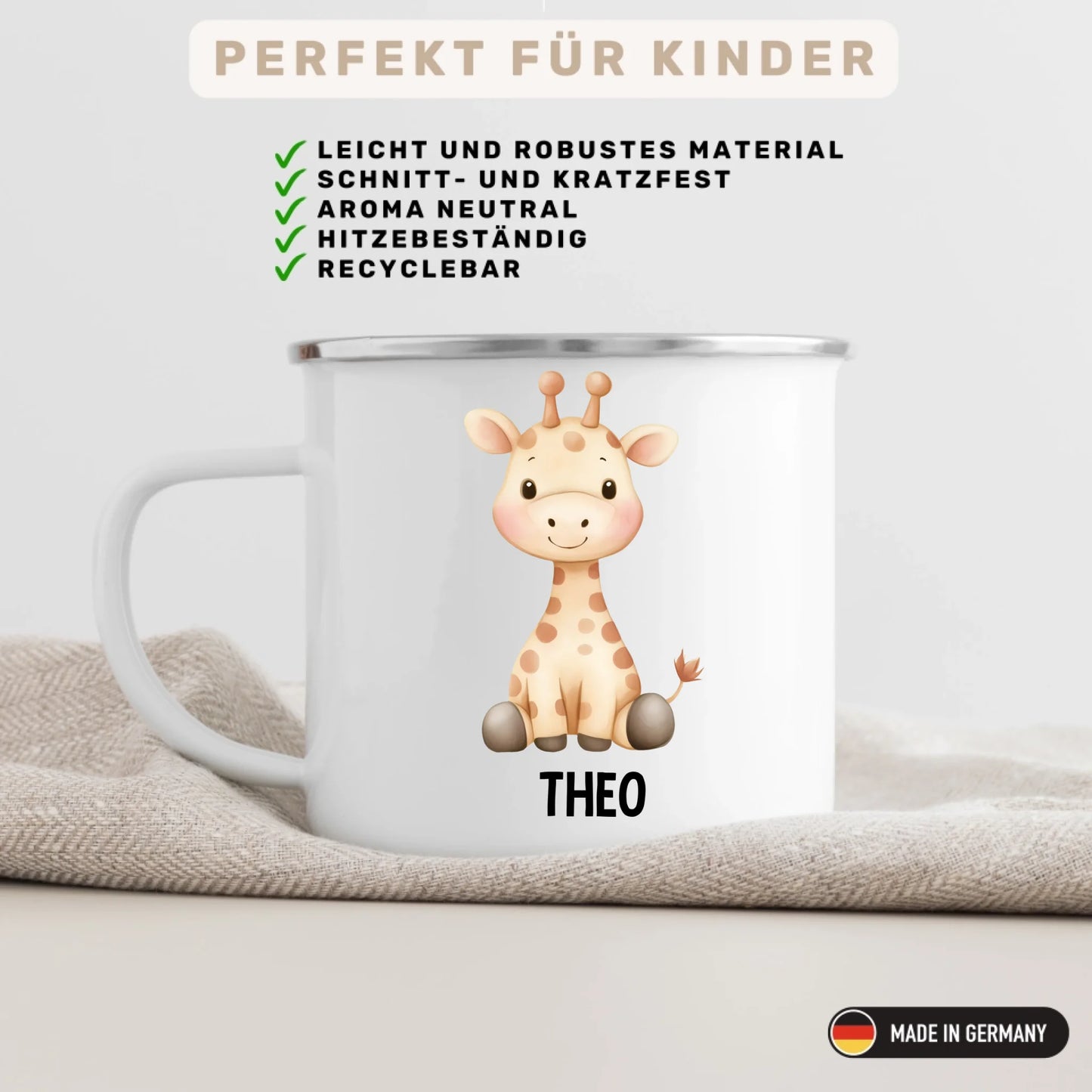 Personalisierte Kindertasse Giraffe mit Namen