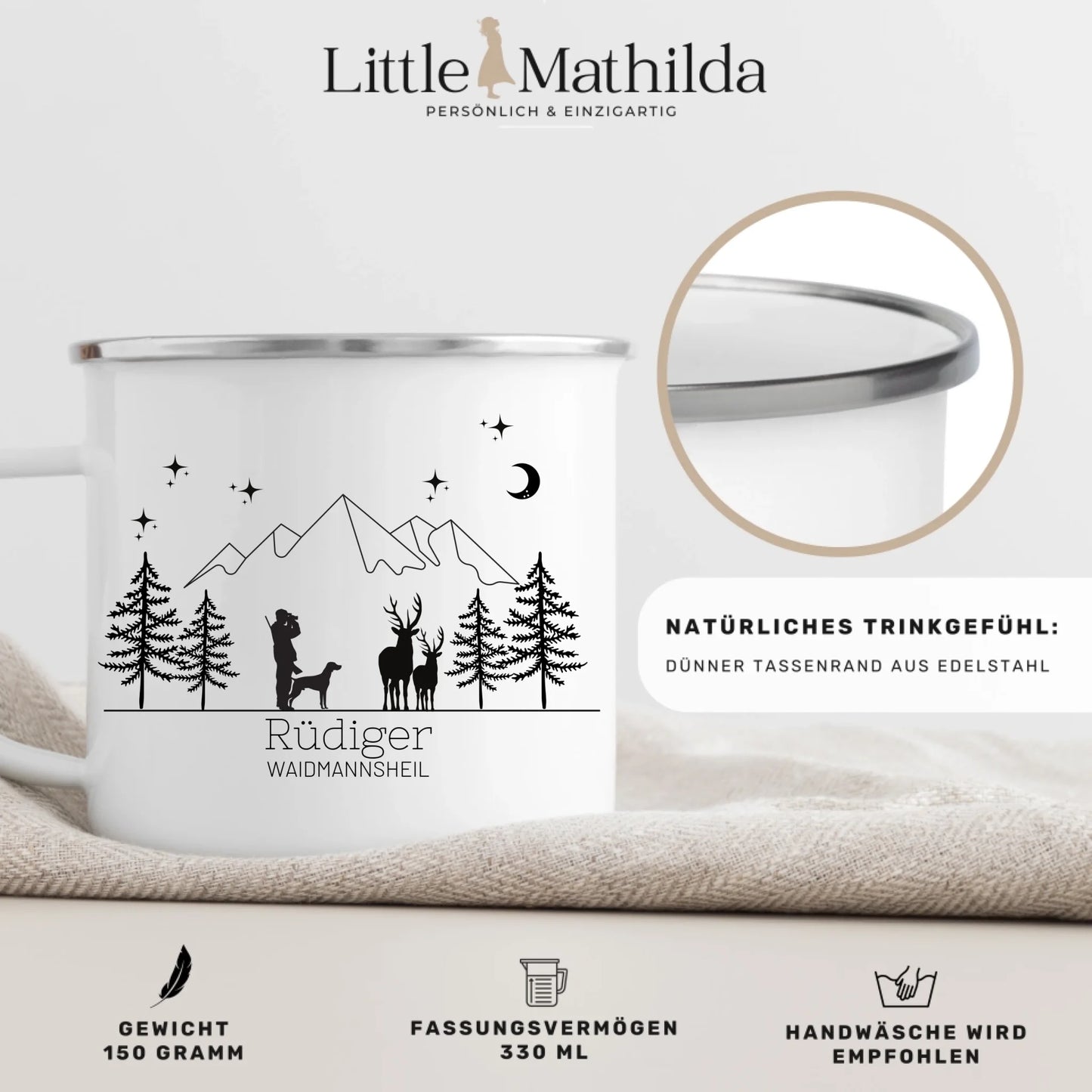 Jägertasse mit Hund und Hirsch