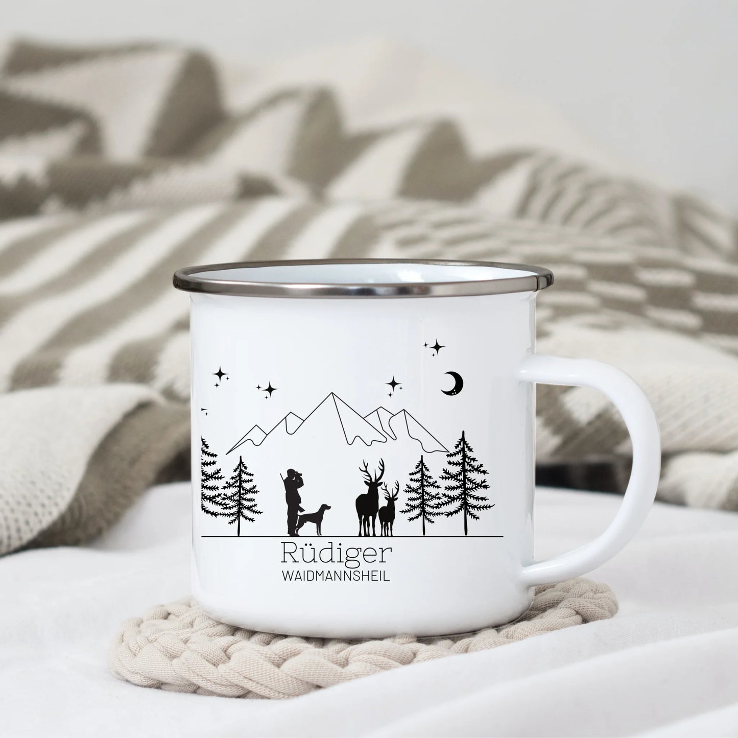 Jägertasse mit Hund und Hirsch