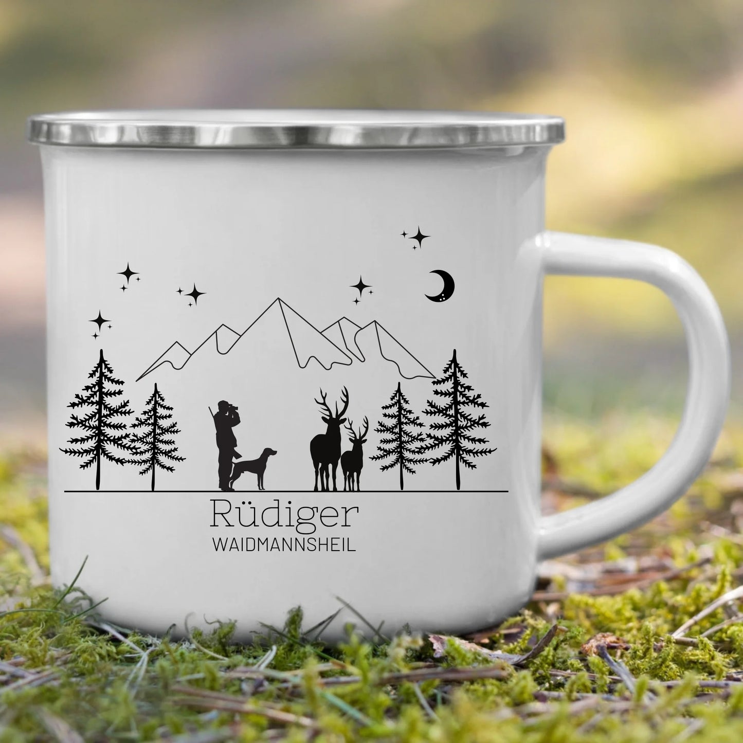 Jägertasse mit Hund und Hirsch