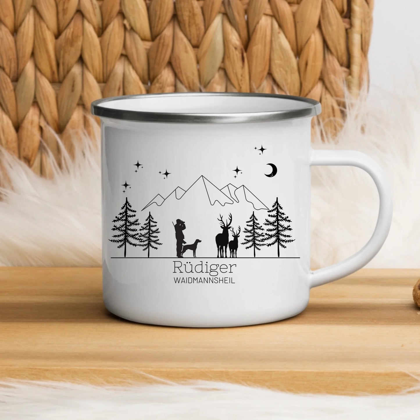 Jägertasse mit Hund und Hirsch