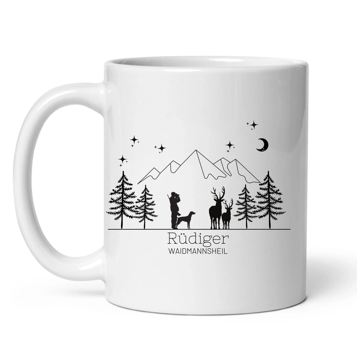 Jägertasse mit Hund und Hirsch
