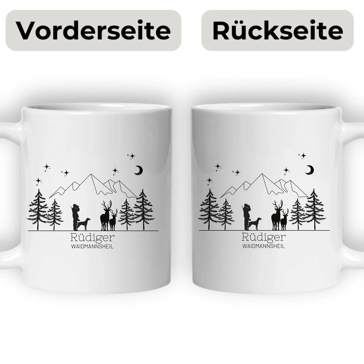 Jägertasse mit Hund und Hirsch