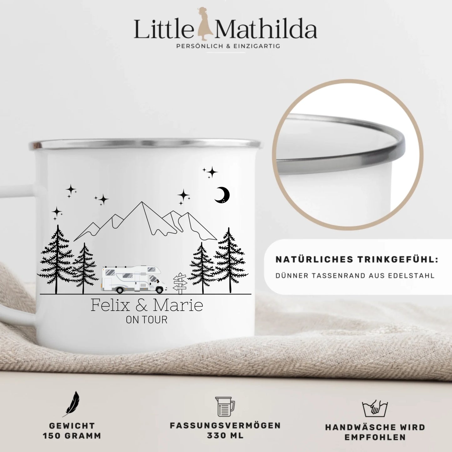 Emaille Camping Tasse realistisches Wohnmobil