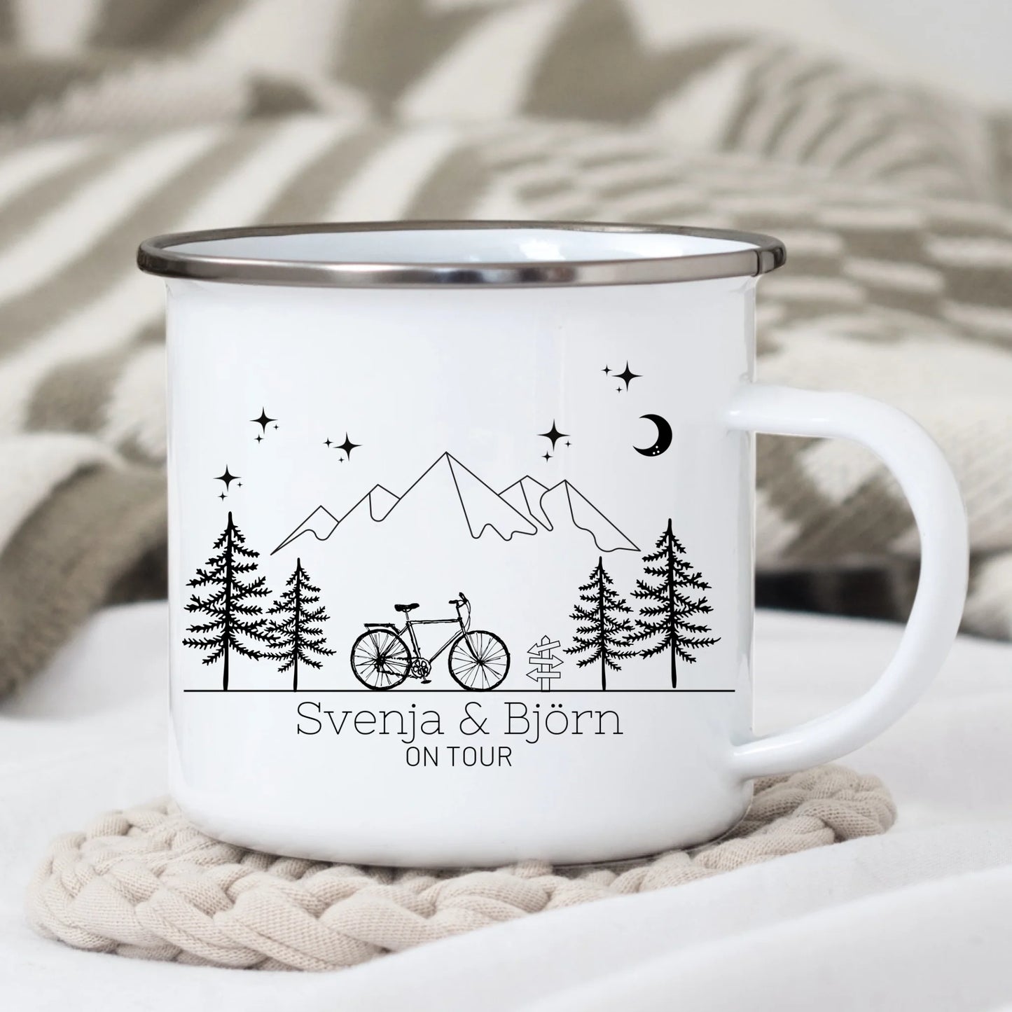 Emaille Camping Tasse retro Fahrrad