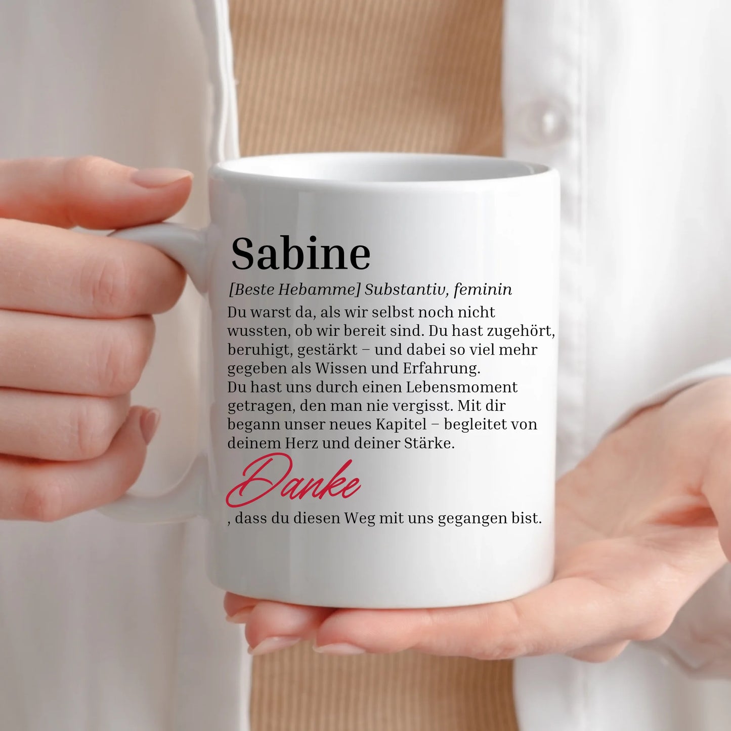 Geschenktasse für Hebammen mit Personalisierung