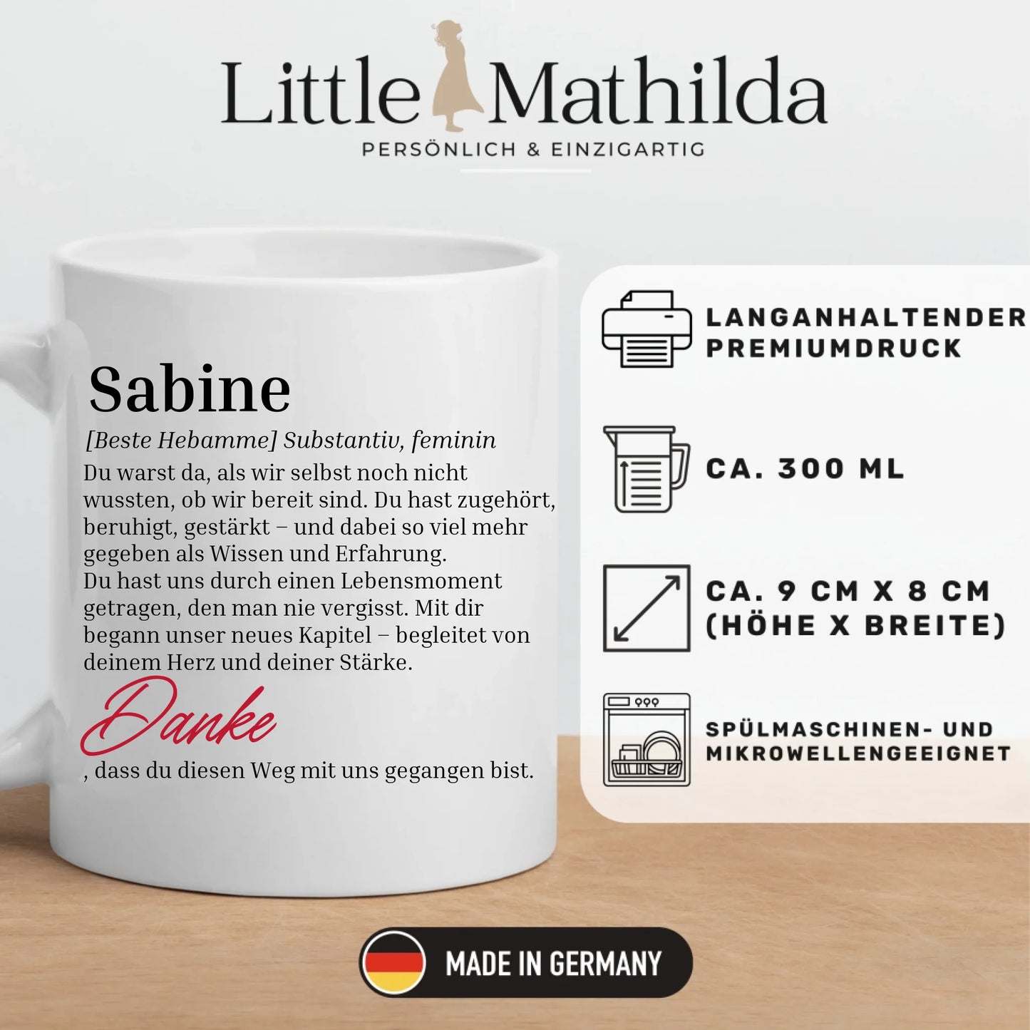 Geschenktasse für Hebammen mit Personalisierung