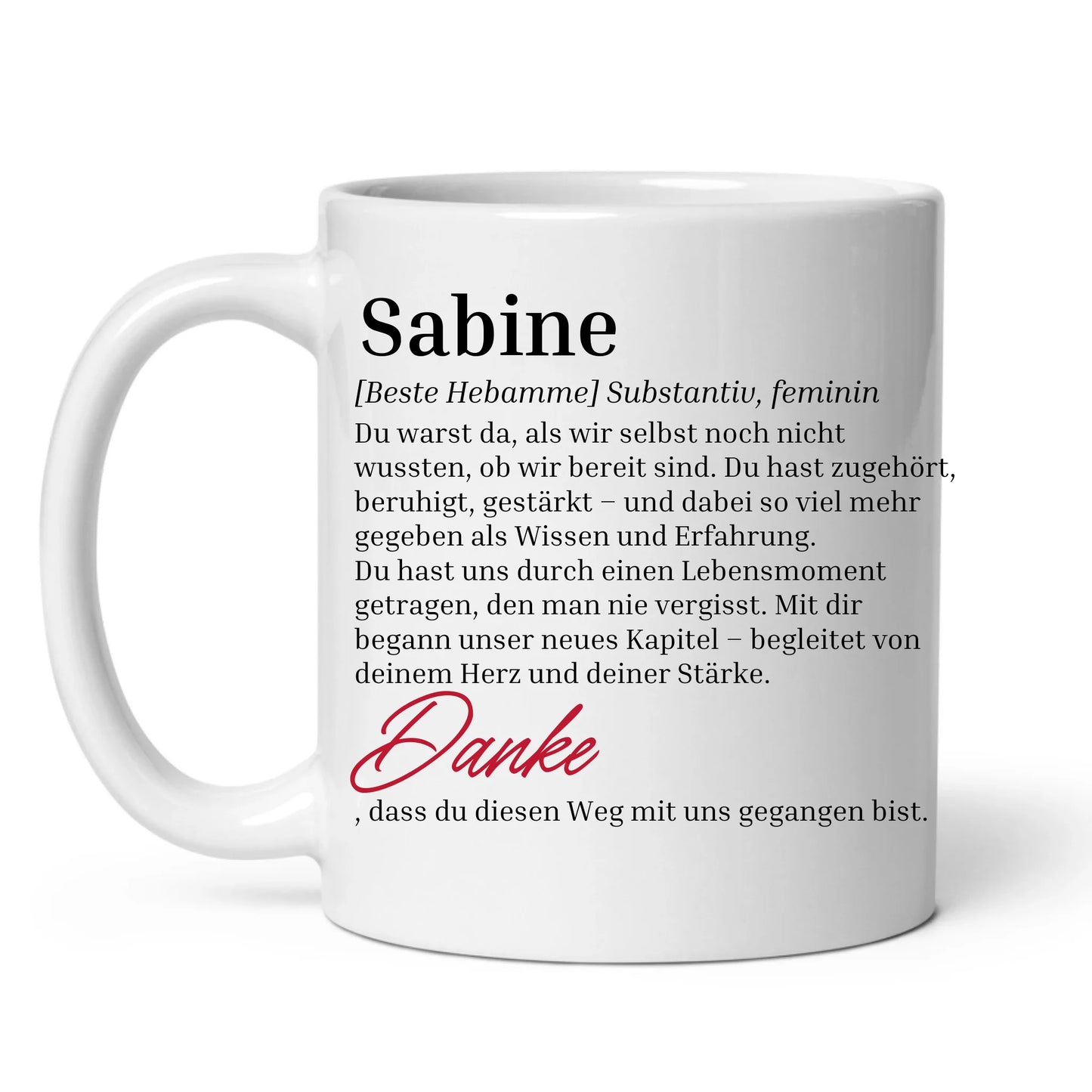 Geschenktasse für Hebammen mit Personalisierung