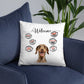 Personalisiertes Kissen Willkommen mit Wunschfoto vom Hund und witzigen Sprechblasen