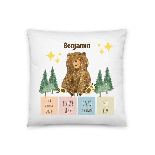 Personalisiertes Geburtskissen: Schlafbär (40x40cm Baumwolle)