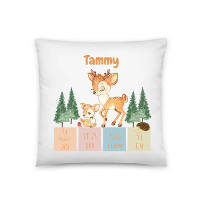 Personalisiertes Geburtskissen: Rehfamilie (40x40cm Baumwolle)