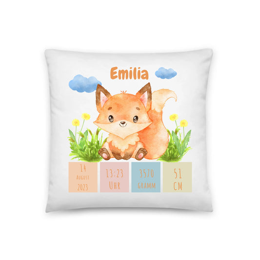 Personalisiertes Geburtskissen: Fuchskids (40x40cm Baumwolle)