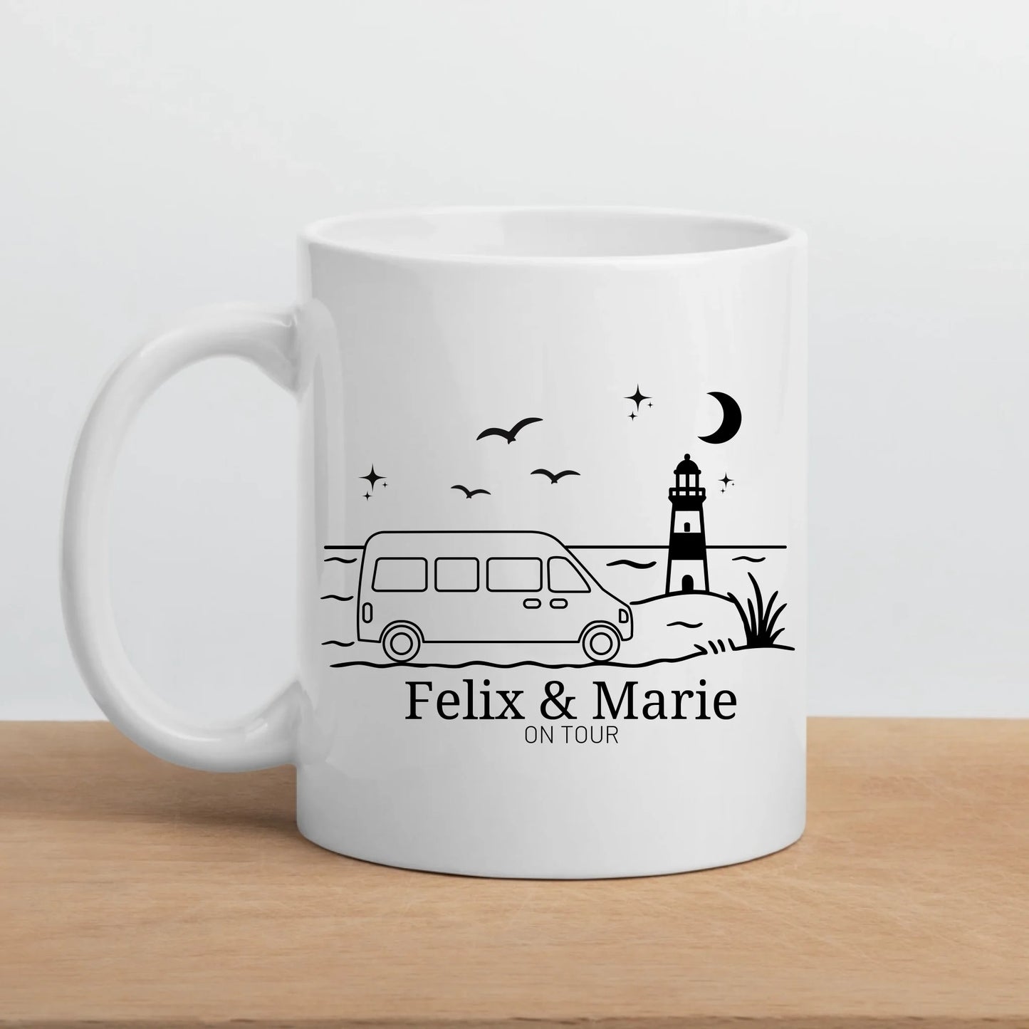 Emaille Camping Tasse Kastenwagen am Meer