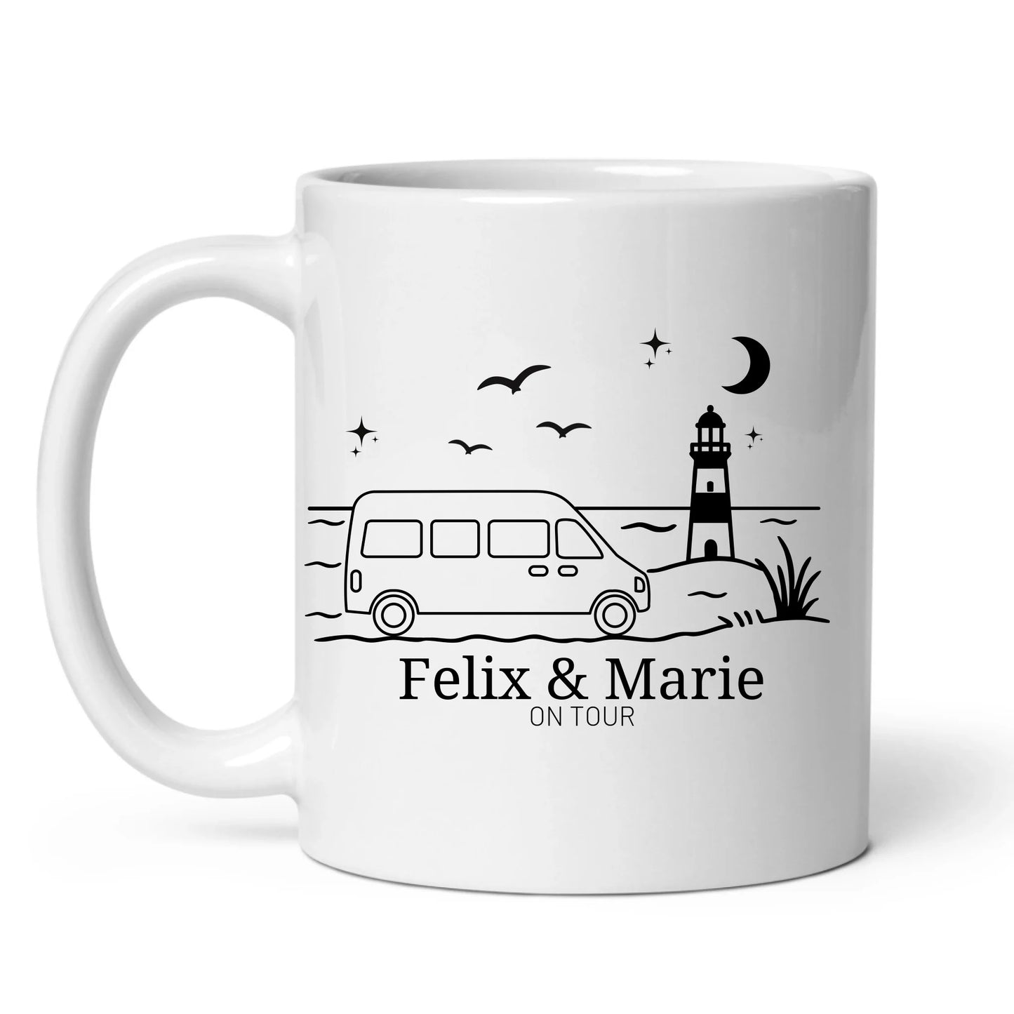 Emaille Camping Tasse Kastenwagen am Meer