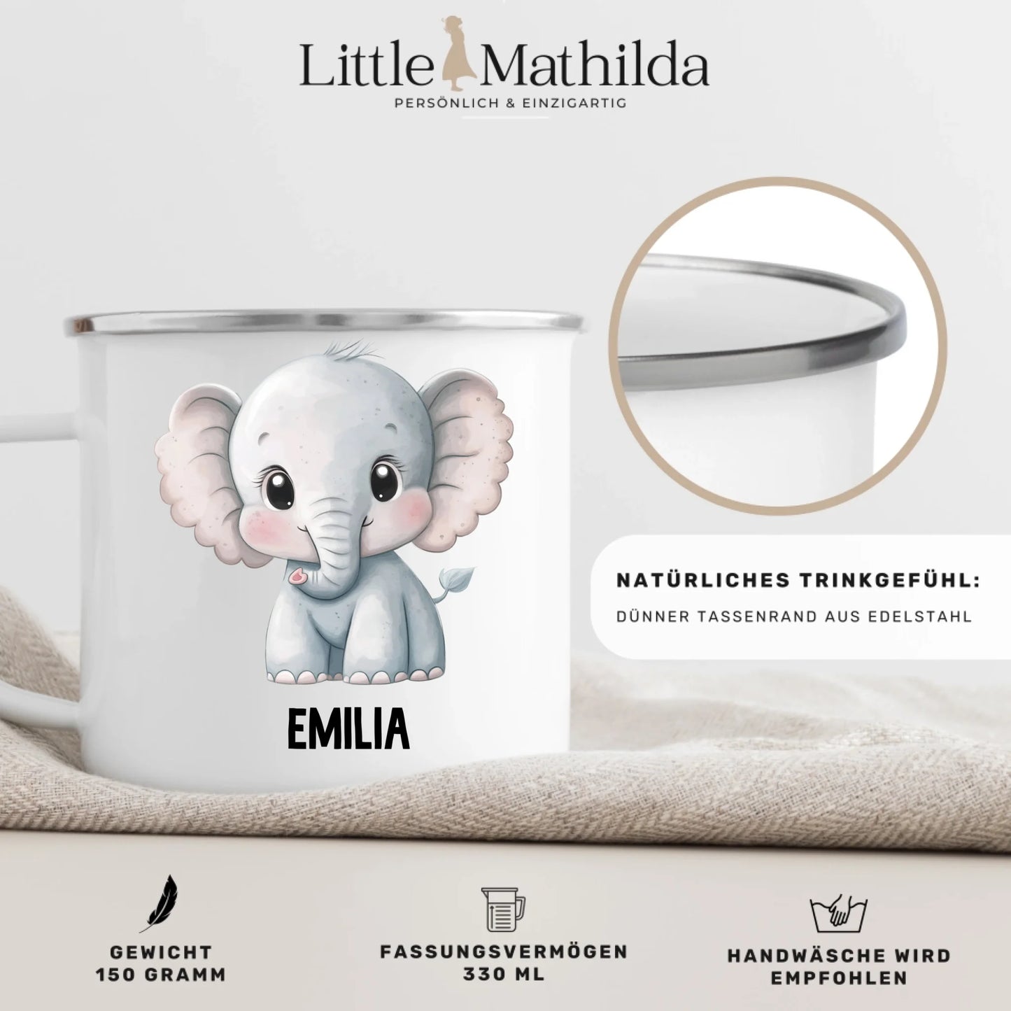 Personalisierte Kindertasse Elefant mit Namen