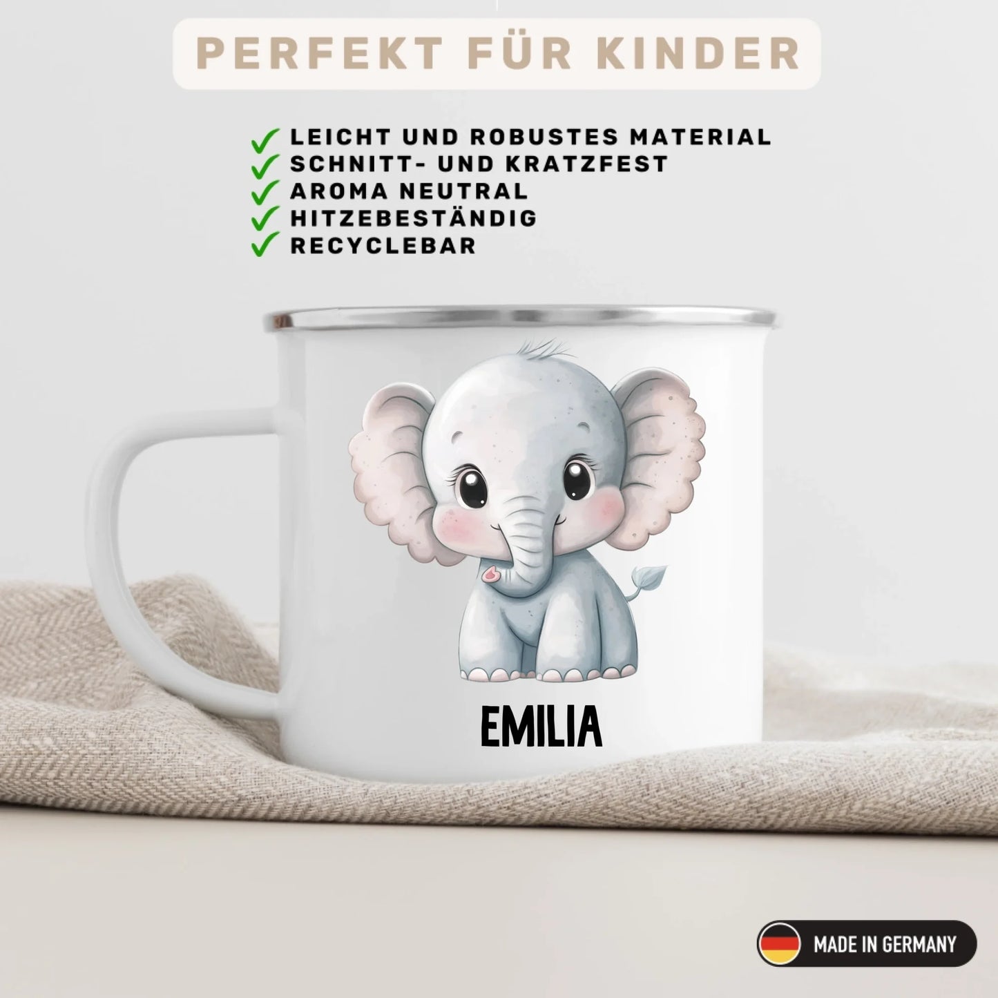 Personalisierte Kindertasse Elefant mit Namen