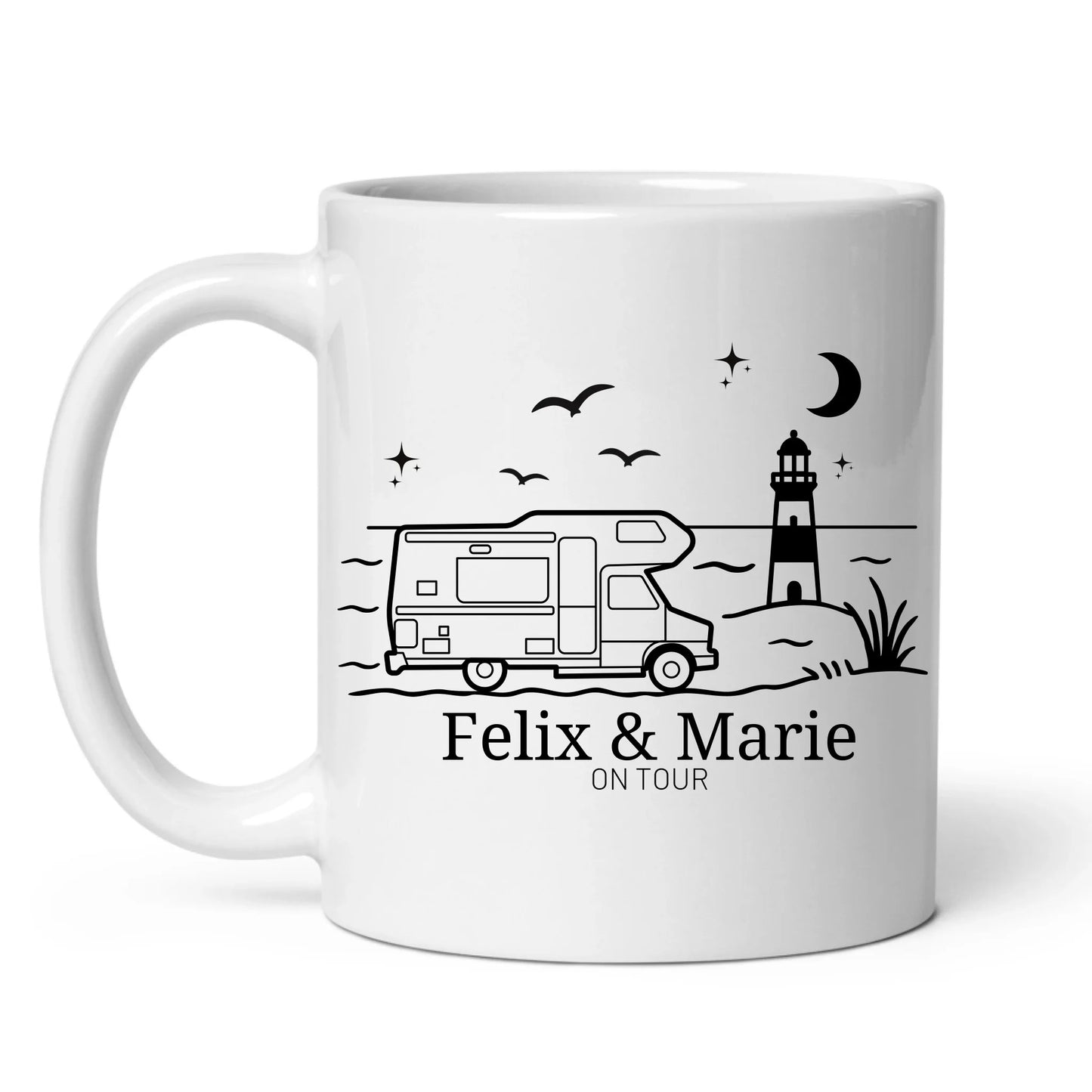 Emaille Camping Tasse Wohnwagen am Meer