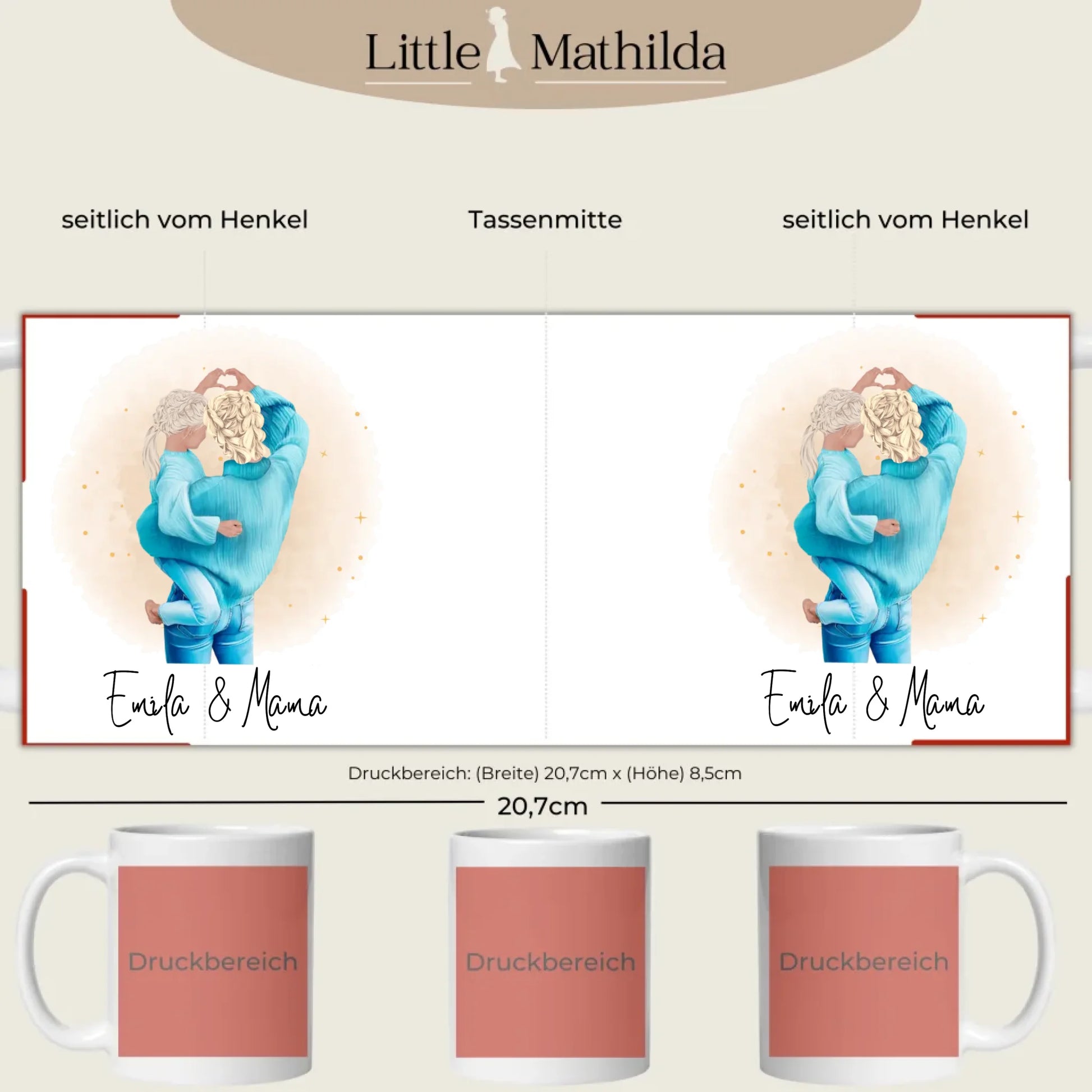 Personalisierte Keramik Tasse Druckbereich 360 Grad