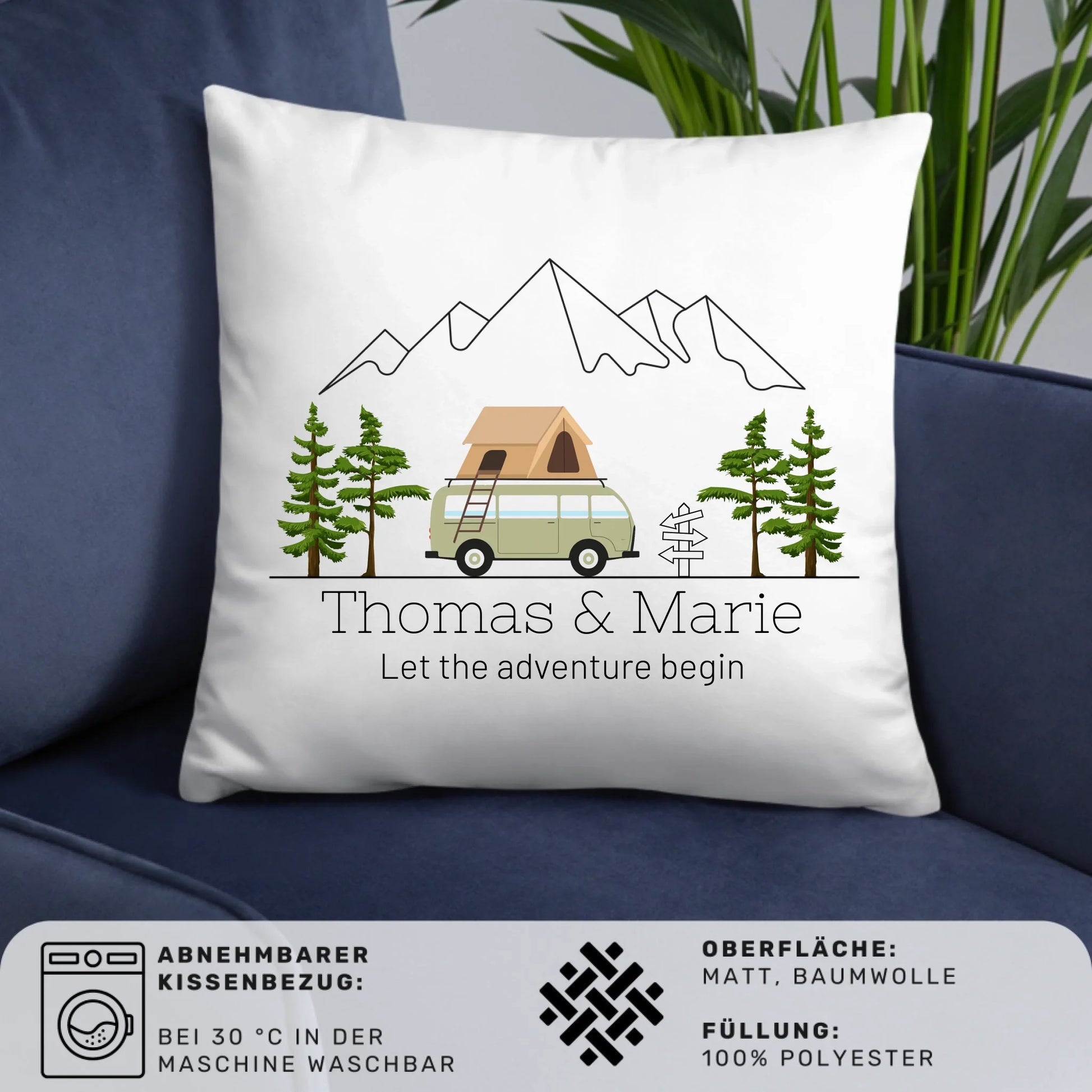 kissen für camper Personalisiertes Camping Kissen bunter Camper mit Dachzelt von Little Mathilda ab €24.99